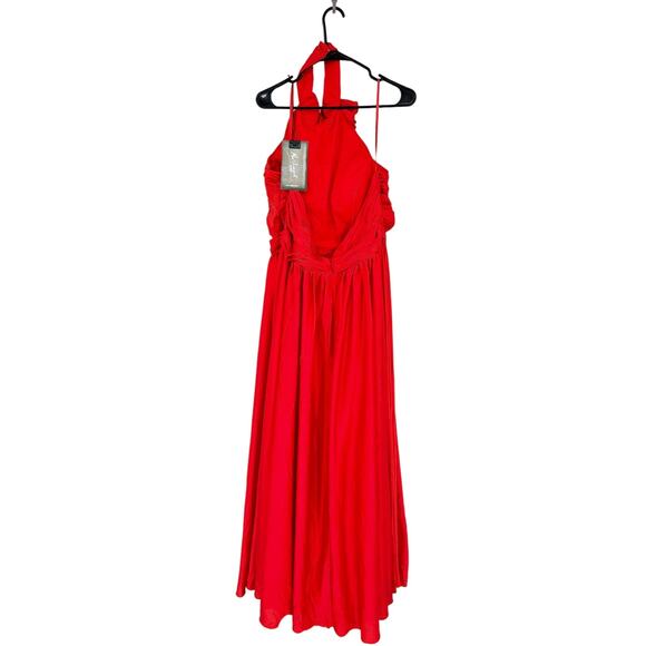 Mac Duggal 49333 Cherry Red Soft Tie Halter Neck High Slit Gown Size 16 NWT - Picture 7 of 7